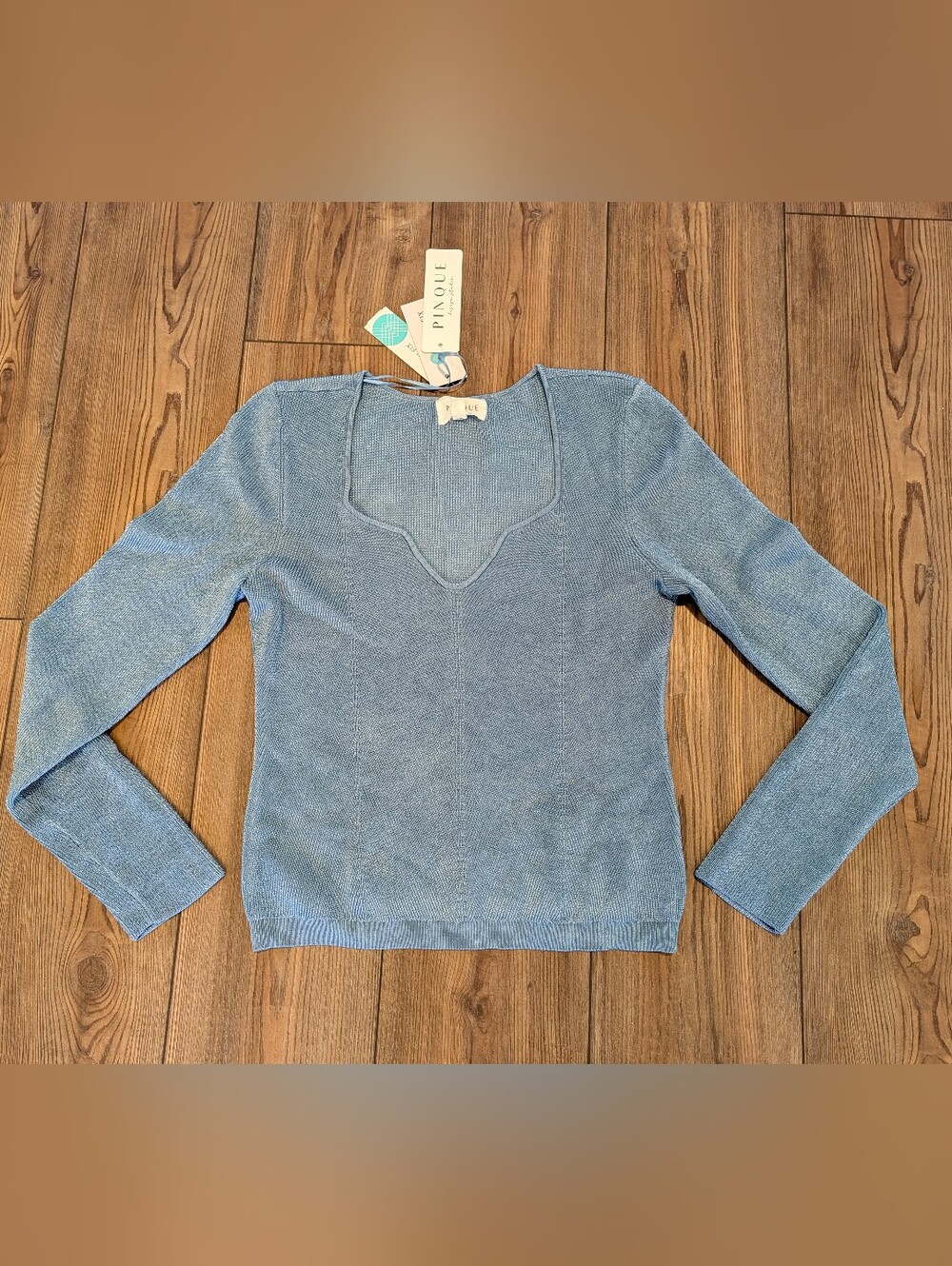Tinluxe Light Blue V-Neck Knit Sweater for Women